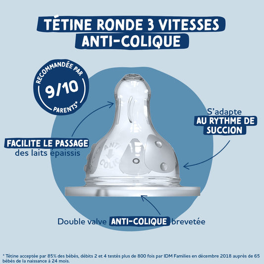 Dodie Lot de 2 biberons Tétine Ronde Anti-Colique 330mL - Débit 3