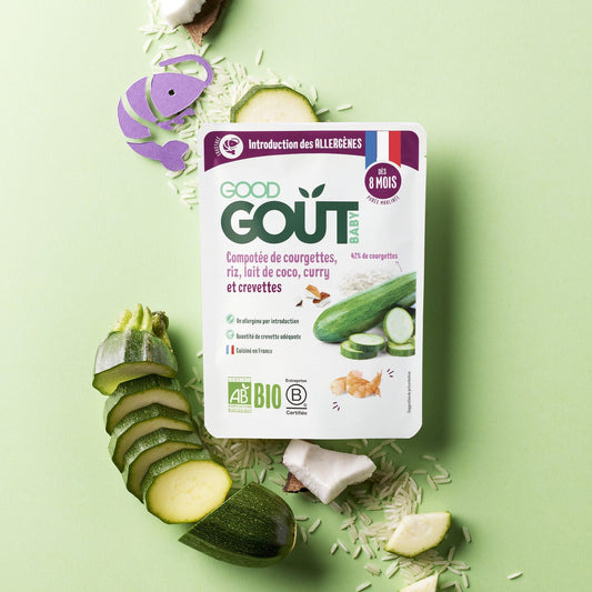 Good Gout Compotée de courgettes, riz, lait de coco, curry et crevette
