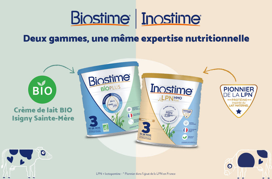 Biostime ou Inostime : comparatif de deux gammes de laits infantiles issus du lait de vache