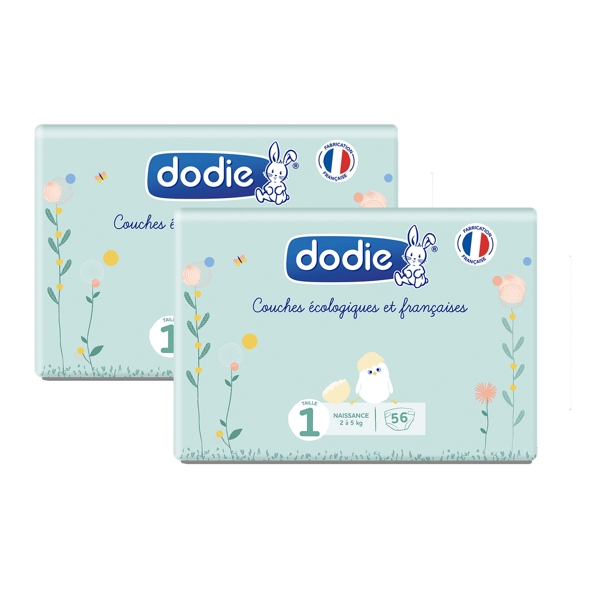 Dodie Couches Bébé Taille 1 (2 à 5 kg) - Lot de 2 x 56 couches Lot de 2